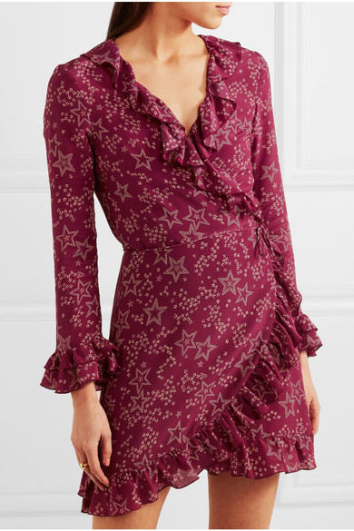 Paloma Blue - Fiesta ruffled printed silk crepe de chine wrap mini dress
