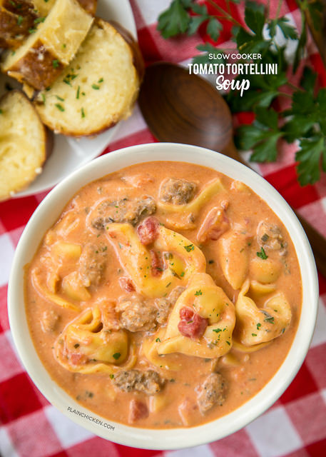 Slow Cooker Tomato Tortellini Soup 