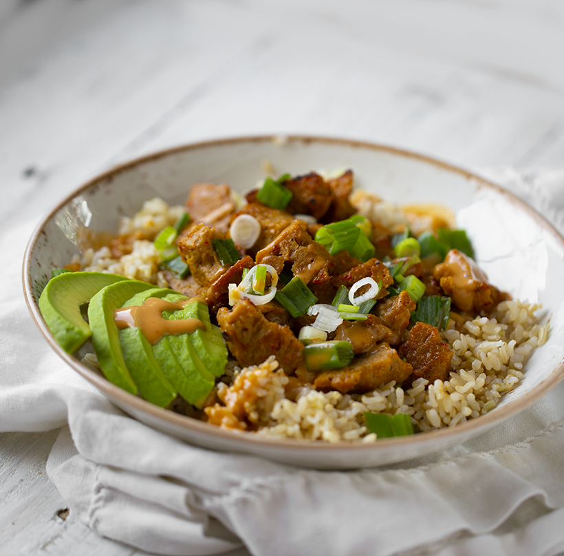 Speedy Peanut Seitan Rice Bowl (Vegan)