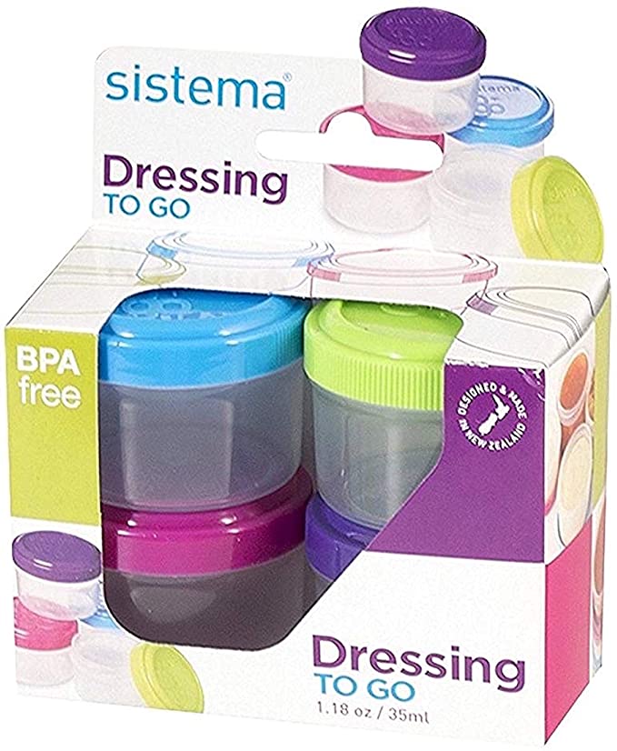 Amazon.com: Sistema To Go Collection 1.18 oz. Salad Dressing Containers, Pink/Green/Blue/Purple, 4 Pack | BPA Free, Reusable: Italian Salad Dressings: Kitchen & Dining