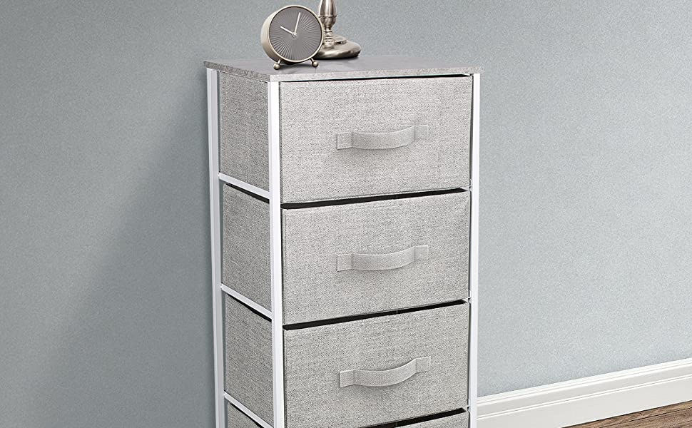 Amazon.com: Sorbus Dresser with 4 Drawers - Tall Storage Tower Unit Organizer for Bedroom, Hallway, Closet, College Dorm - Chest Drawer for Clothes, Steel Frame, Wood Top, Easy Pull Fabric Bins (White/Gray): Kitchen & Dining