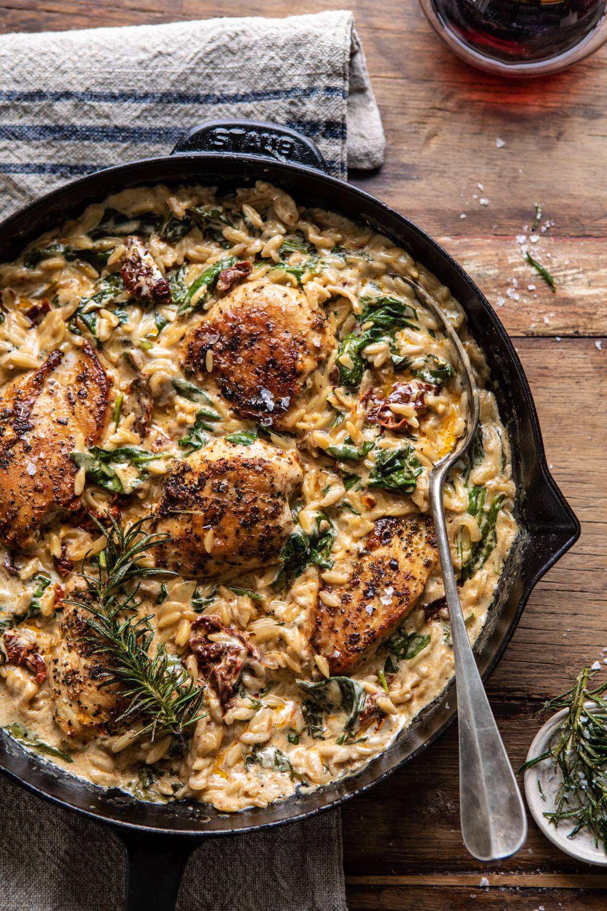 One Skillet Creamy Sun-Dried Tomato Chicken and Orzo. - Half ...