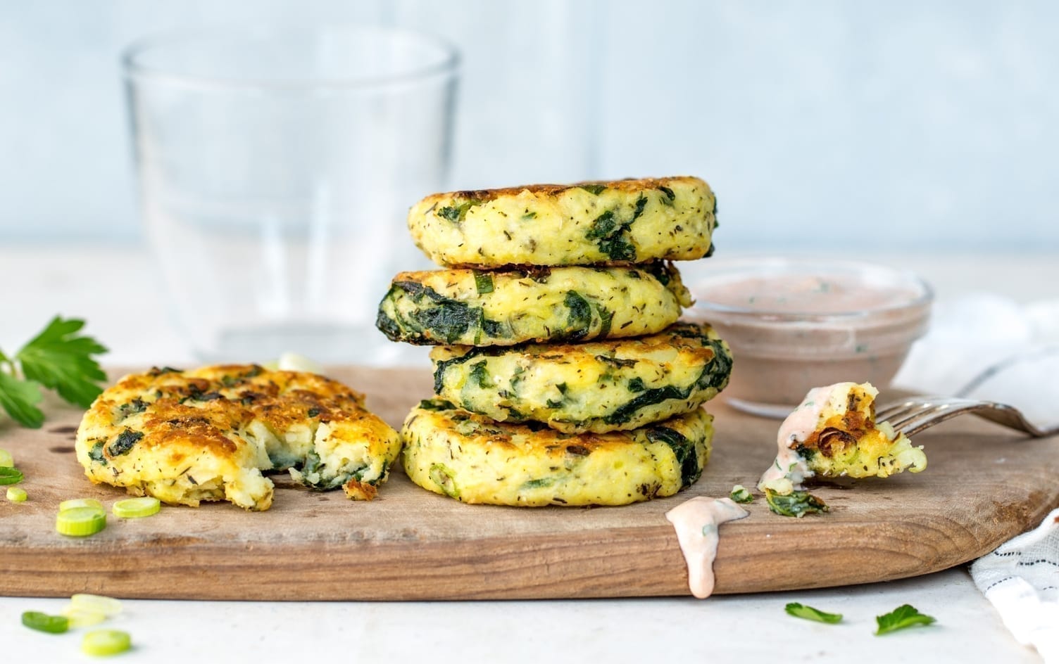 Potato Kale Cakes With Dijon Yogurt Dip
