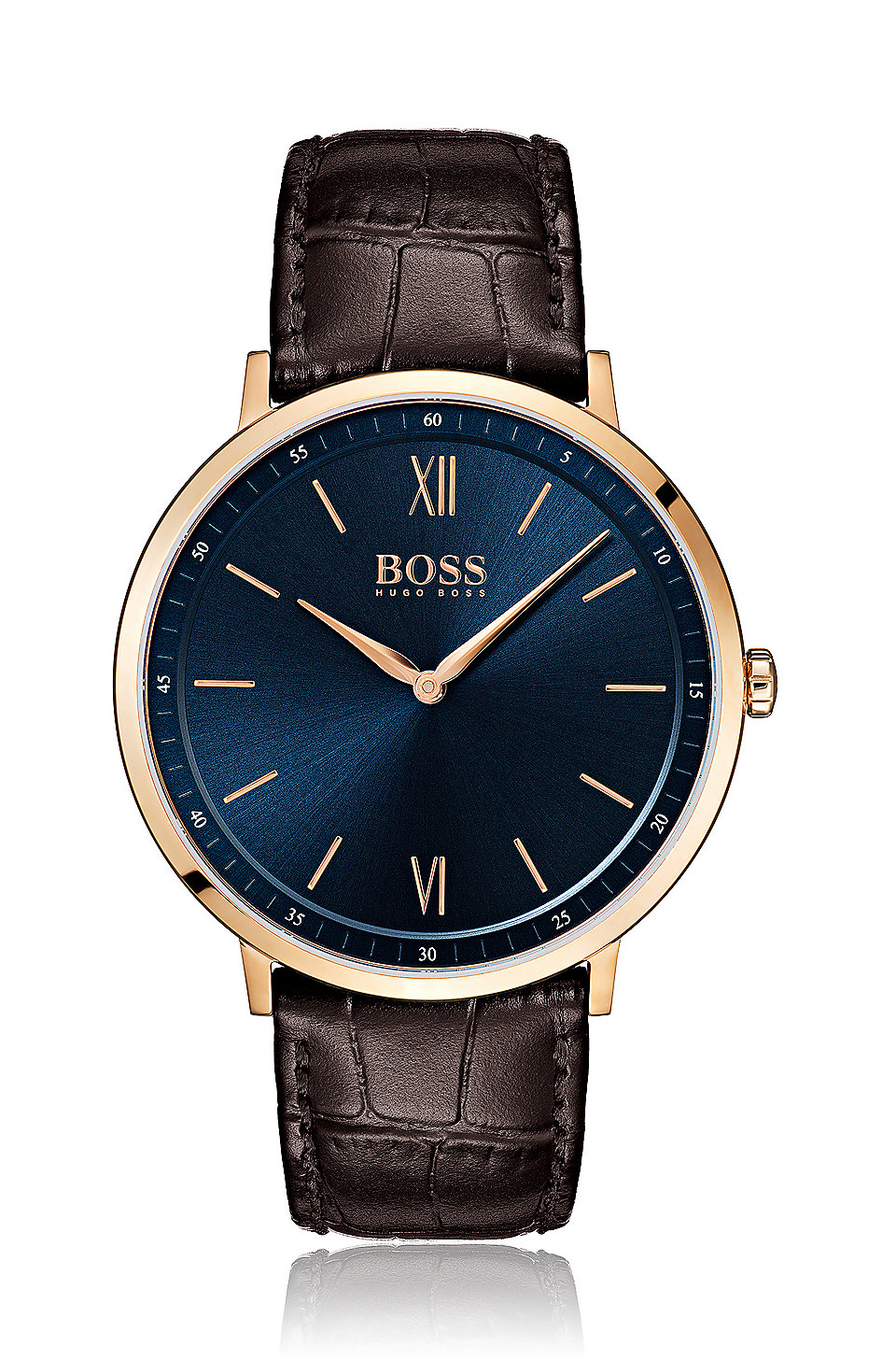 Hugo Boss | Rose-gold Watch, Blue Dial, Leather Strap