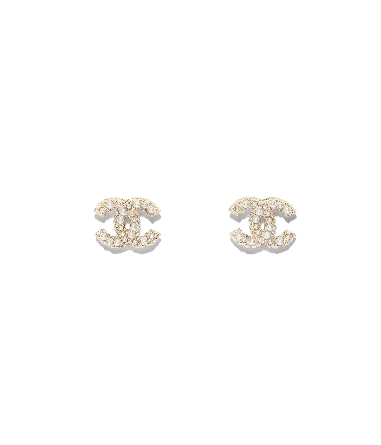 Metal, Strass & Resin Gold & Pearly White Earrings | CHANEL