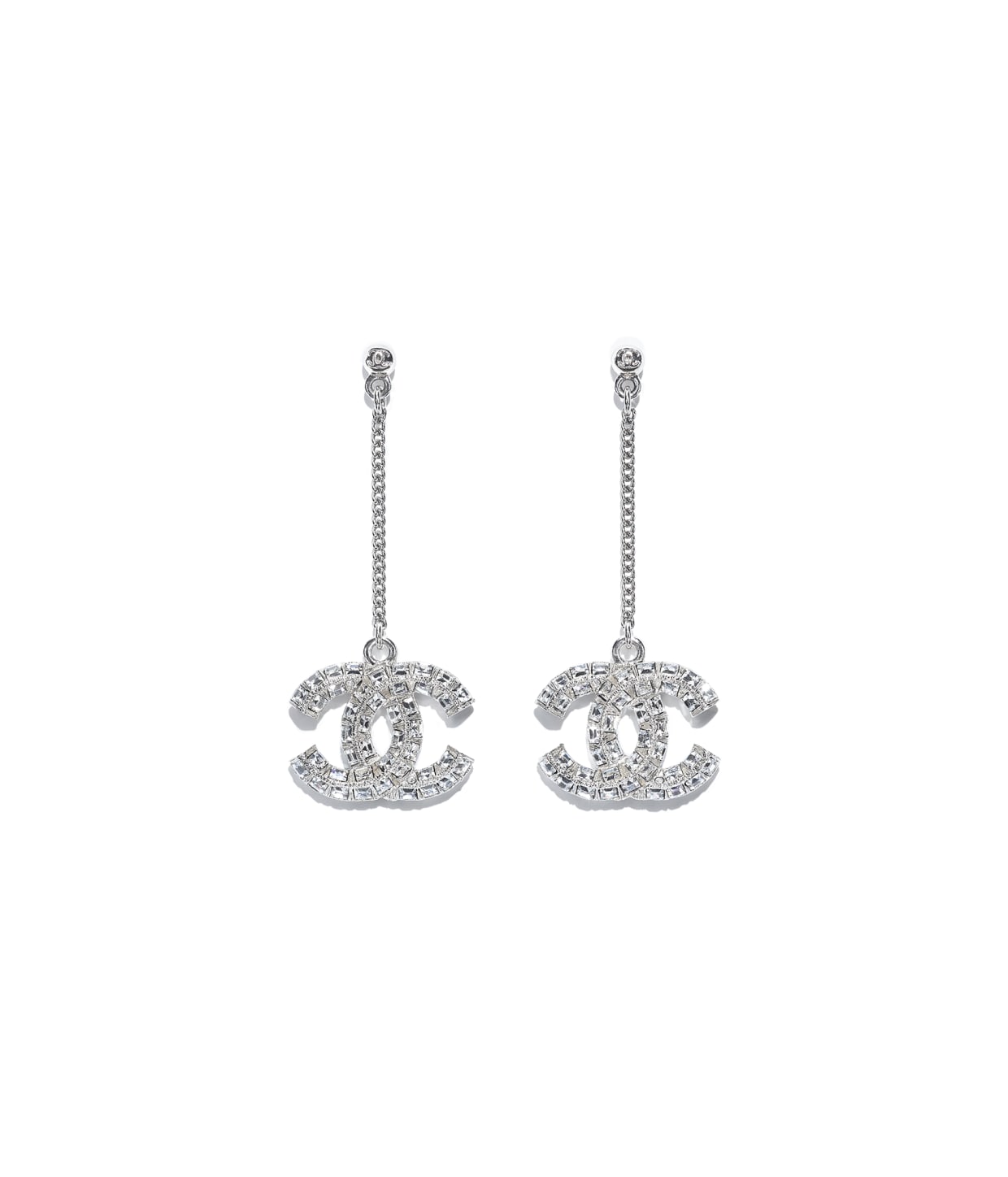 Metal & Strass Silver & Crystal Earrings | CHANEL
