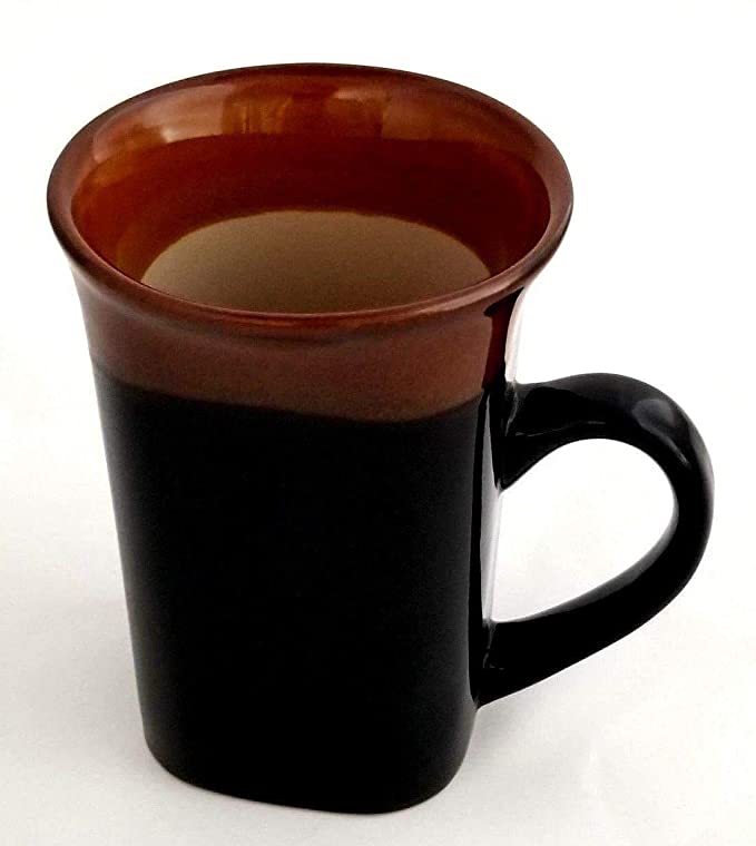 Amazon.com: Stoneware Coffee Mug 14 oz Tall Square Two-Tone Flared-Rim Contemporary Modern Style Black & Brown Mugs: Kitchen & Dining