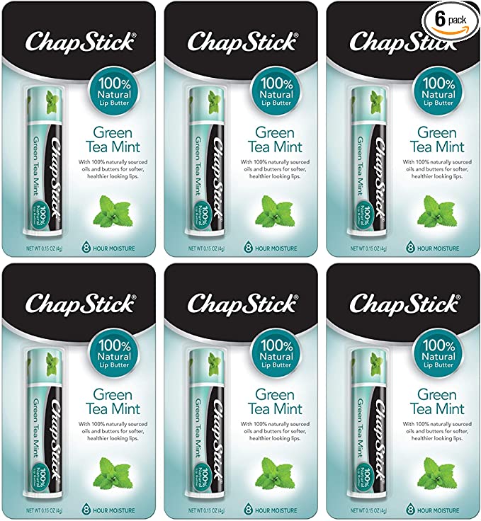 Amazon.com: ChapStick 100% Natural Lip Butter (Green Tea Mint, 0.15 Ounce) Flavored Lip Balm Tube, 8-Hour Moisture: Health & Personal Care