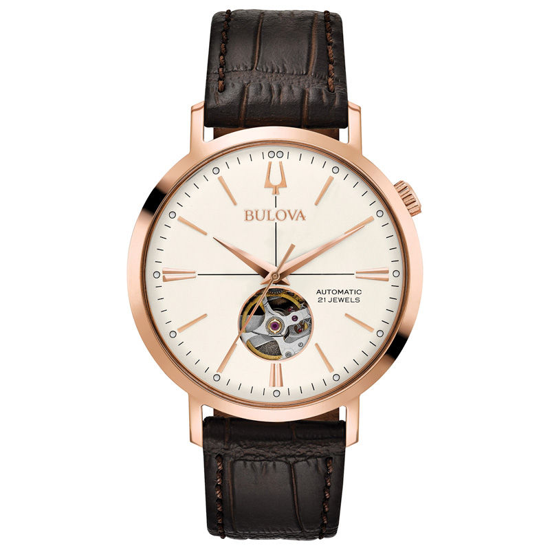 Bulova Aerojet Men's Rose Gold Case Brown Strap Classic Watch | Bulova