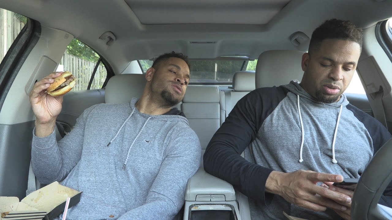 Eating Mc Donald's Sweet BBQ Bacon Burger @hodgetwins