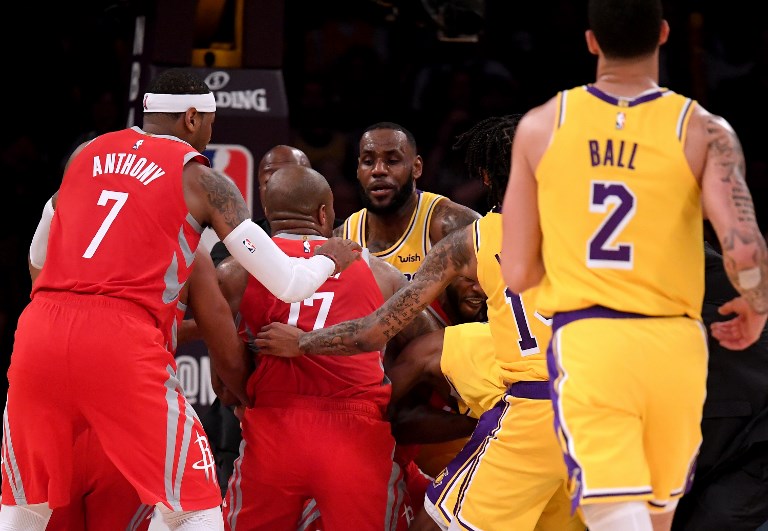 Full video of how the brawl started. Lakers vs. Rockets 10/20/18