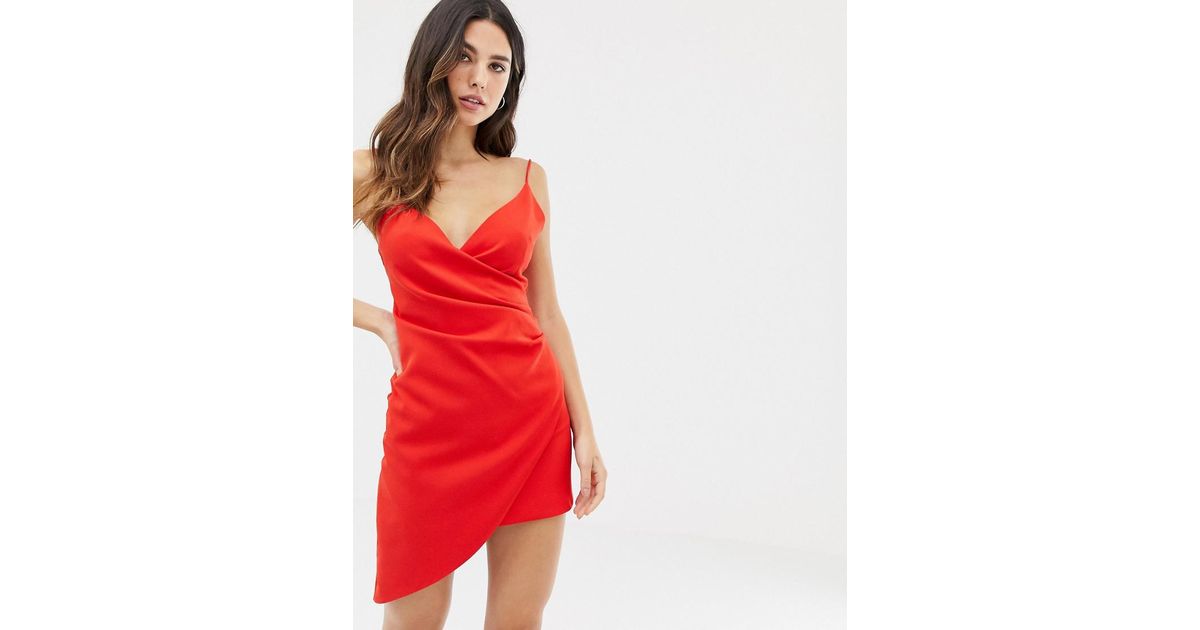 Club L mini asymmetric cami strap mini dress in red