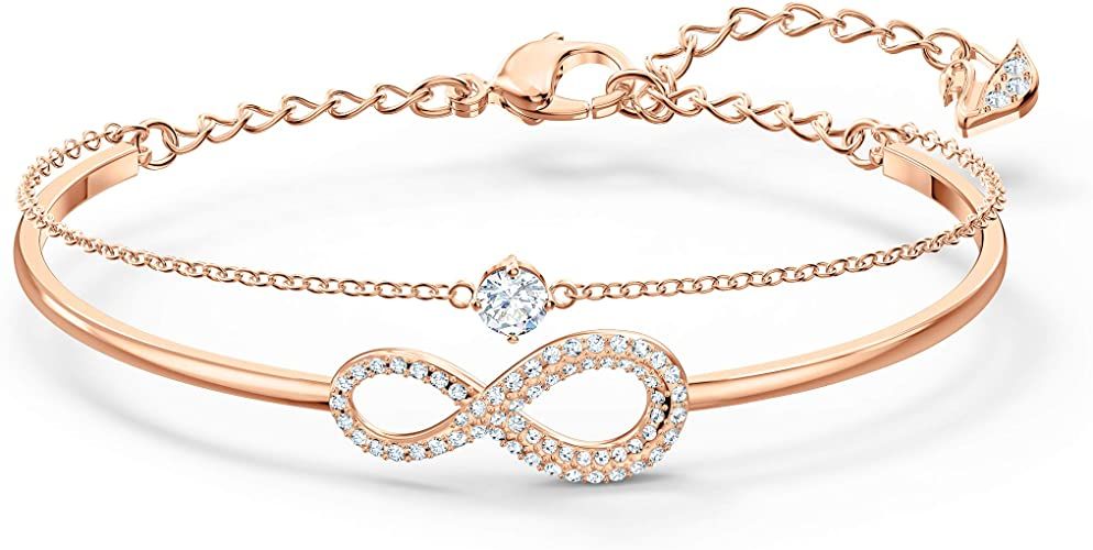 SWAROVSKI Women's Infinity Knot Rose-gold Finish Bangle Bracelet, White Crystal: Jewelry