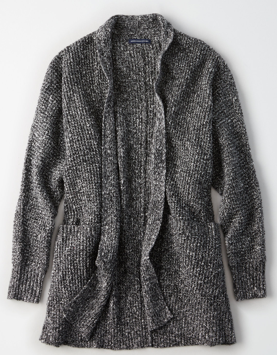 AEO Waffle Knit Boyfriend Cardigan, Black