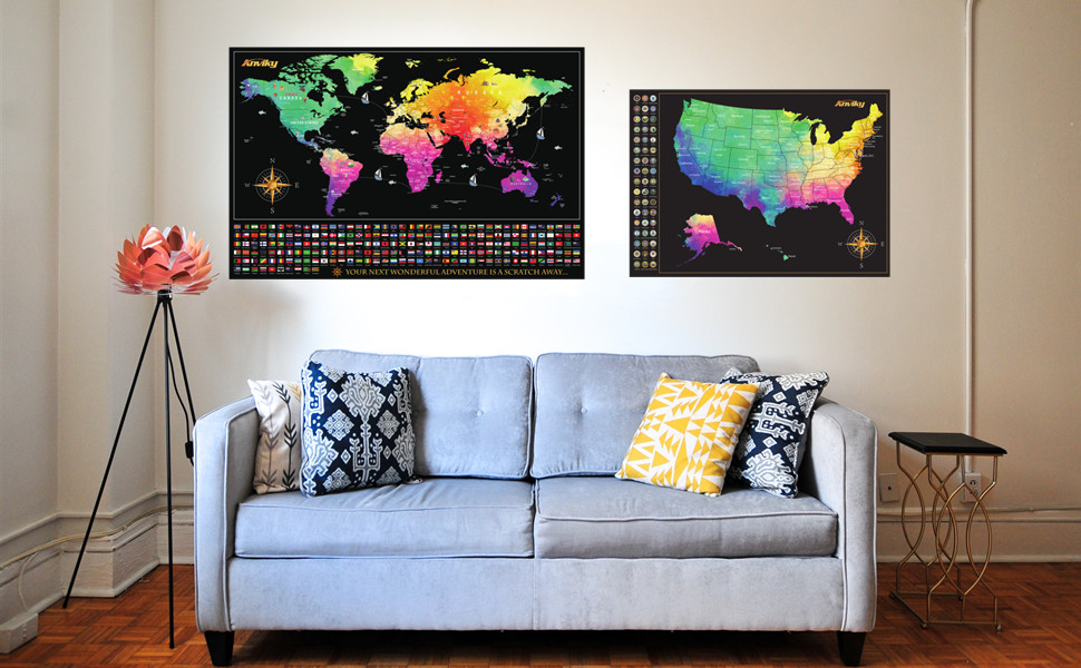 Anviky Scratch Off Map of The World & USA