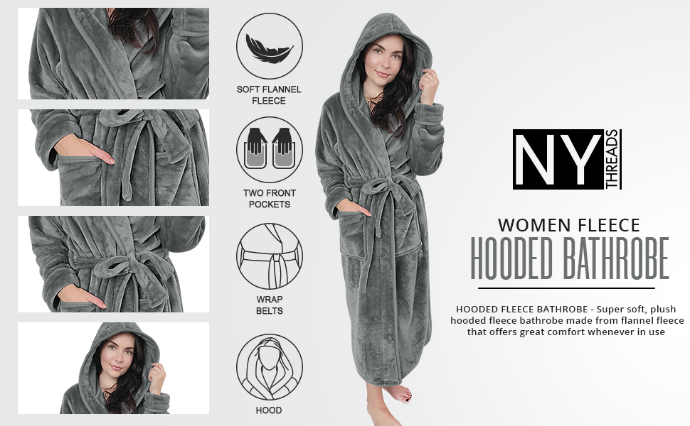 NY Threads Women Fleece Hooded Bathrobe - Plush Long Robe (Large, Taupe) at Amazon Women’s Clothing store