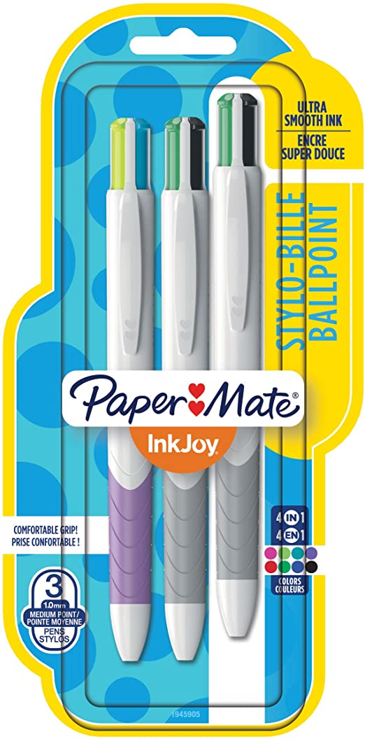 Amazon.com : Paper Mate InkJoy Quatro Retractable Ballpoint Pens, Medium Point, Assorted, 3 Pack (1945905) : Office Products