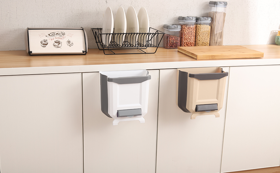 YCOCO 2.4 Gallon Hanging Kitchen Collapsible Waste Bin, 10L Plastic Folding Small Garbage Can for Cabinet Car Bedroom Bathroom Office, Coffee: Amazon.com: Industrial & Scientific